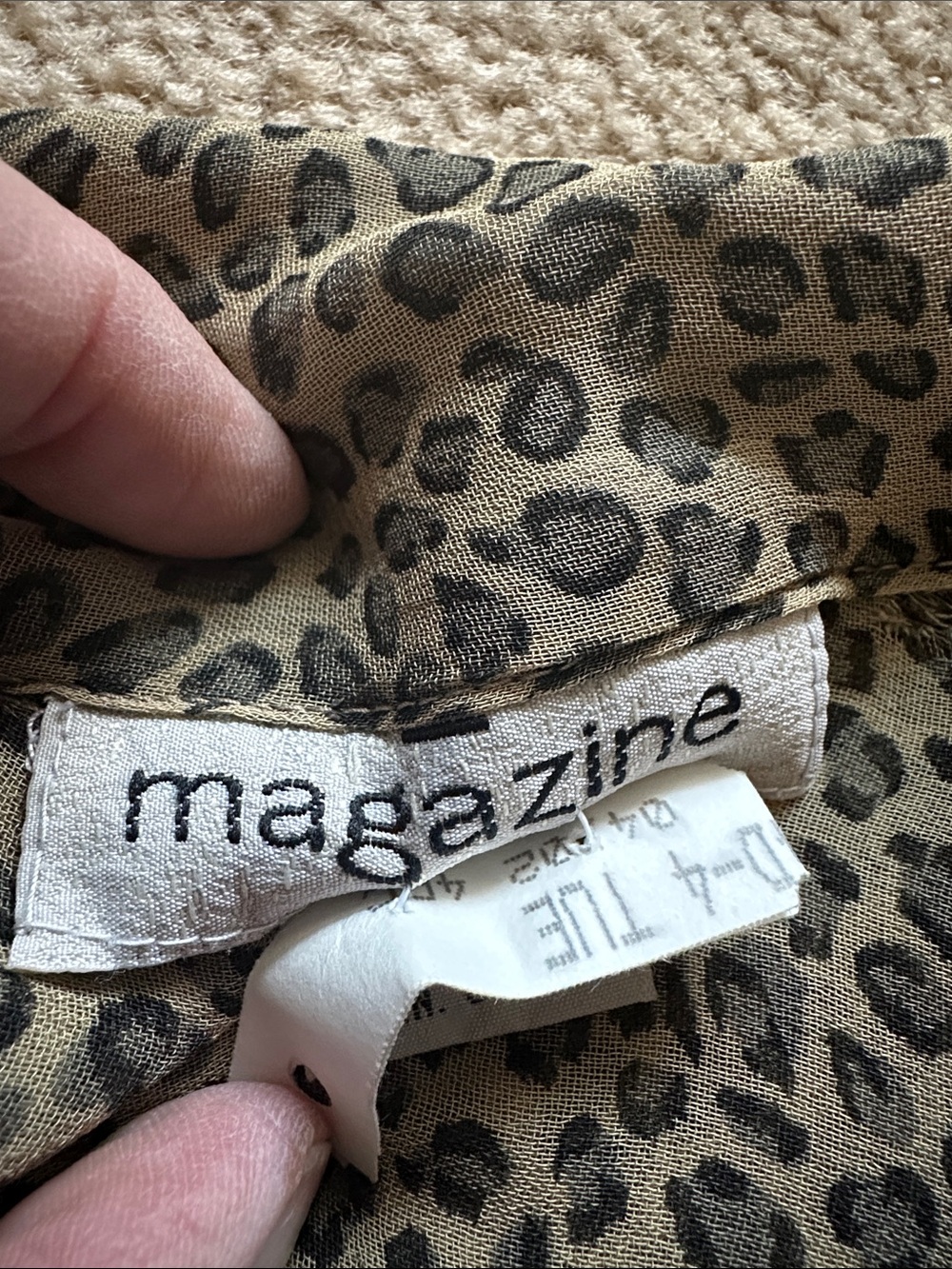 Semi-Sheer Leopard Print Button-Down Blouse - Taupe - Picture 5 of 8